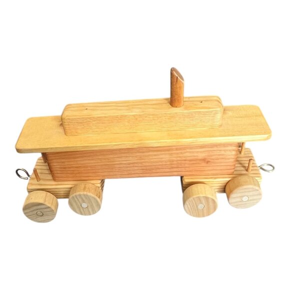 Vtg Wooden Train Set 4 Cars Rolling Locomotive Caboose Side Cars 32" Handmade - Picture 8 of 16